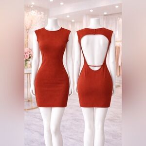 Zara Burnt Orange Stretch Knit Open Back Mini Dress Size M